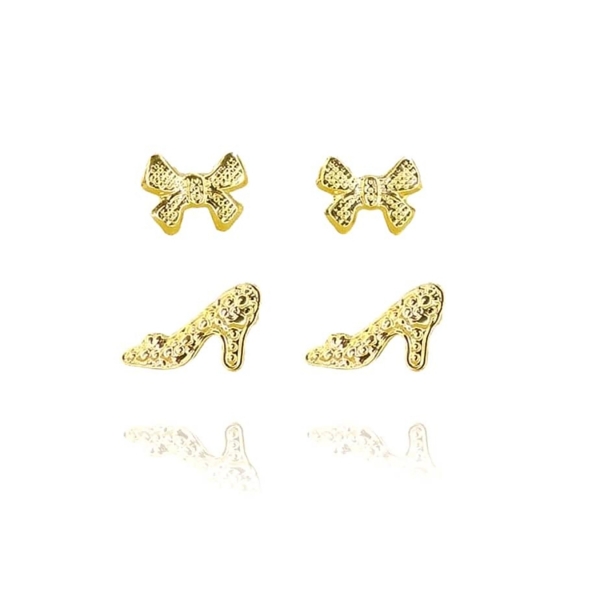 Duo de Sapatinho e Laço Banhado em Ouro 18k - Dourado