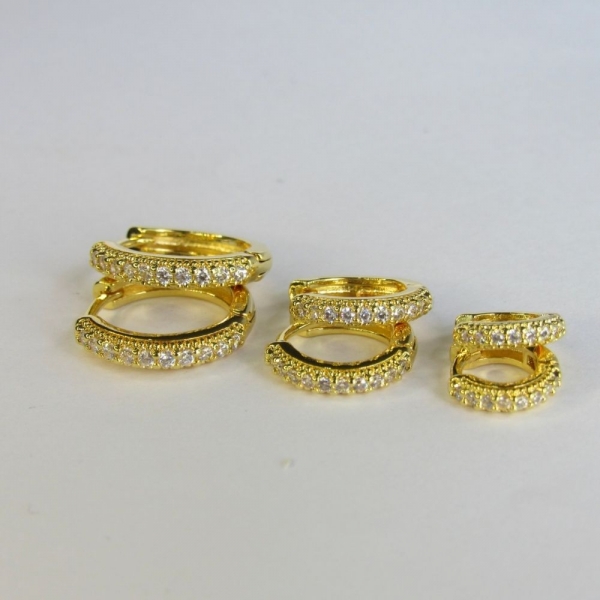 Trio de Brincos de Argolinha com Fio Lateral Banhado em Ouro 18k - Dourado