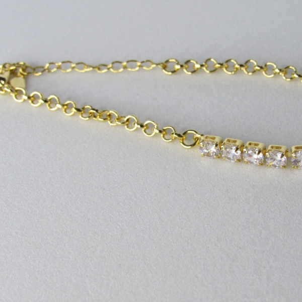 Pulseira Elos Redondos Com Faixa de Zircônia Banhado em Ouro 18k - Dourado