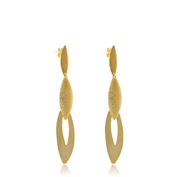 Brinco Grande de Folhas Sobrepostas Banhado em Ouro 18k - Dourado