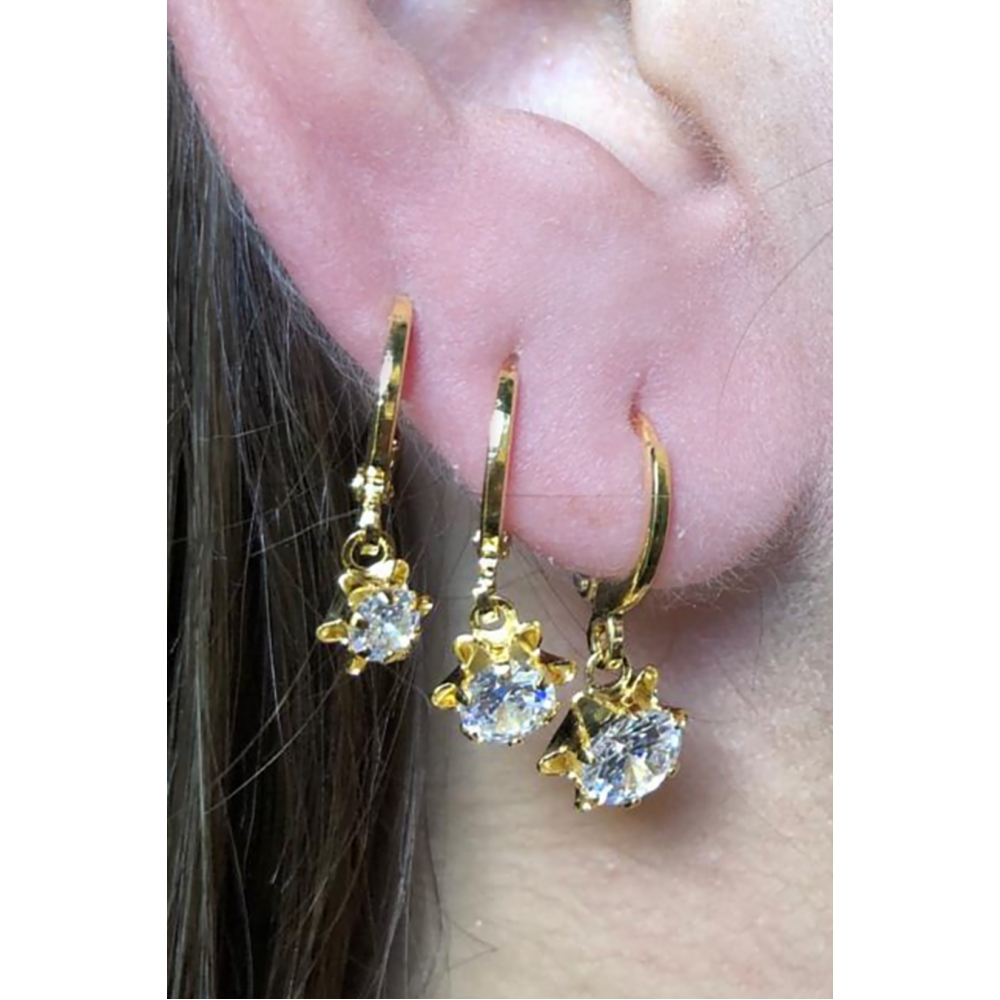 Trio Argolinha Estrelinha de Zircônia Banhado em Ouro 18k - Dourado