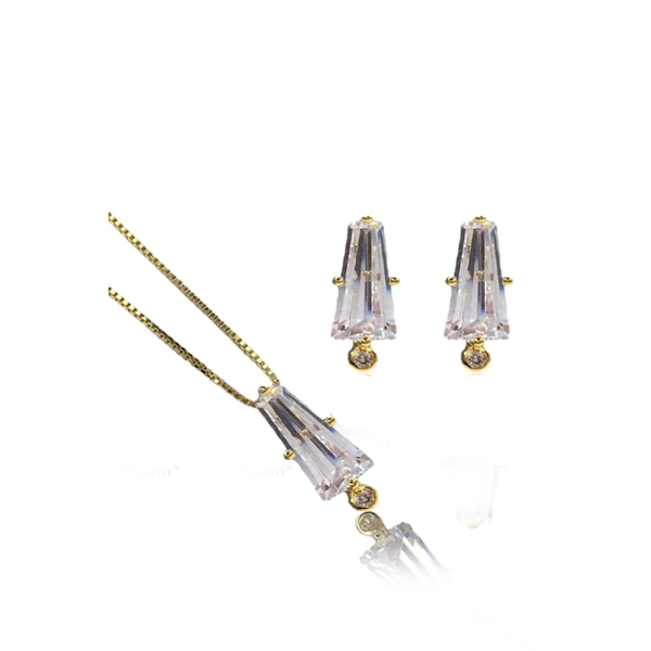 Conjunto Trapézio em Zircônia - Dourado