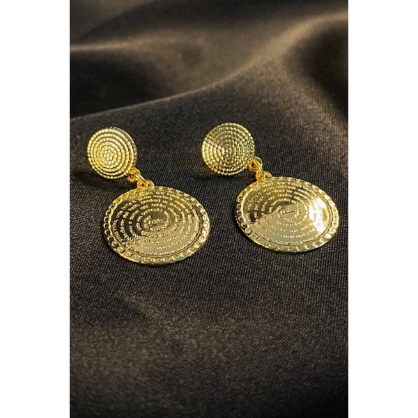 Brinco Médio Medalha Pai Nosso Banhado em Ouro 18k - Dourado